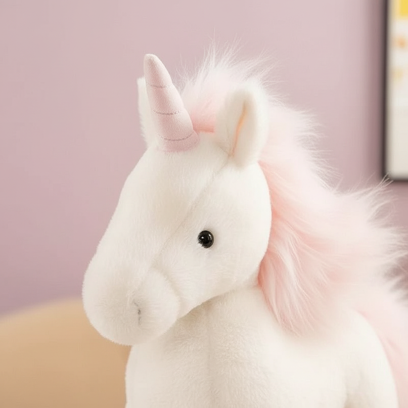 realistic pink unicorn plush toy - detail