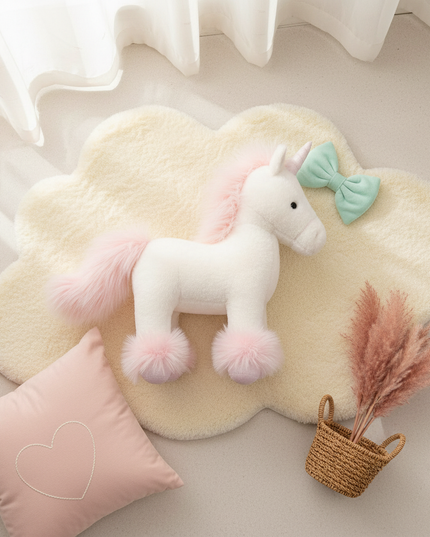 realistic pink unicorn plush toy - flat-lay