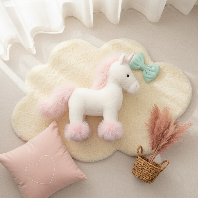 realistic pink unicorn plush toy - flat-lay