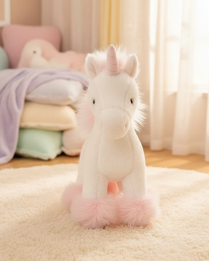 realistic pink unicorn plush toy - lifestyle