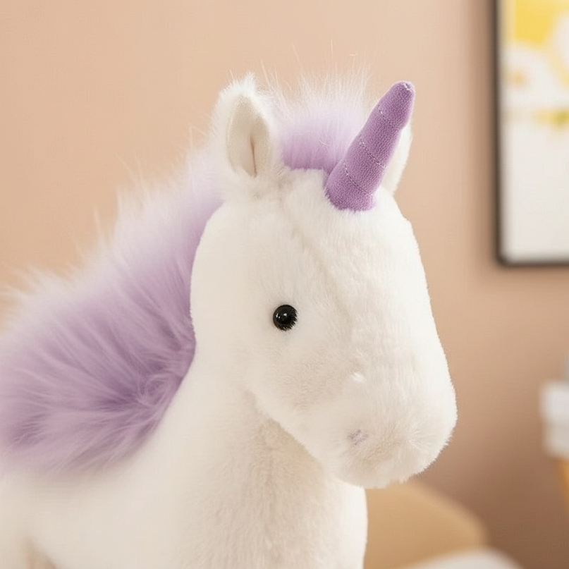 realistic purple unicorn plush toy - detail
