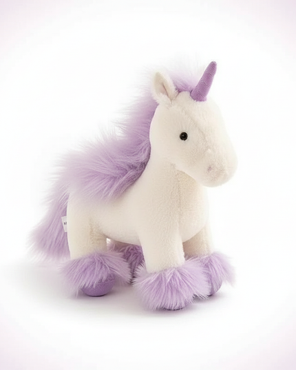 realistic purple unicorn plush toy - white-bg
