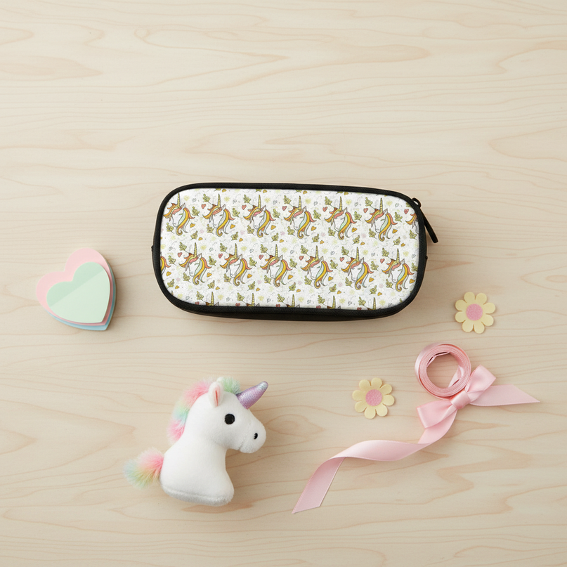 realistic unicorn pencil case - flat-lay