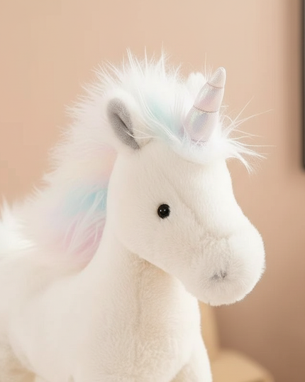 realistic white unicorn plush toy - detail