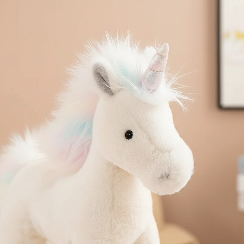 realistic white unicorn plush toy - detail