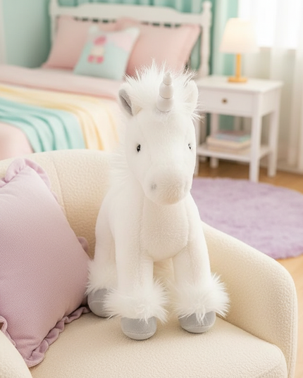 realistic white unicorn plush toy - lifestyle