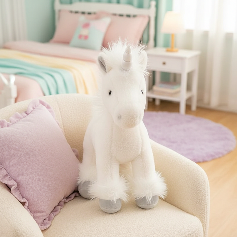 realistic white unicorn plush toy - lifestyle