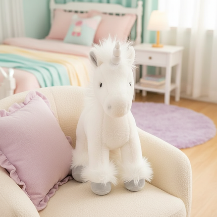 realistic white unicorn plush toy - lifestyle