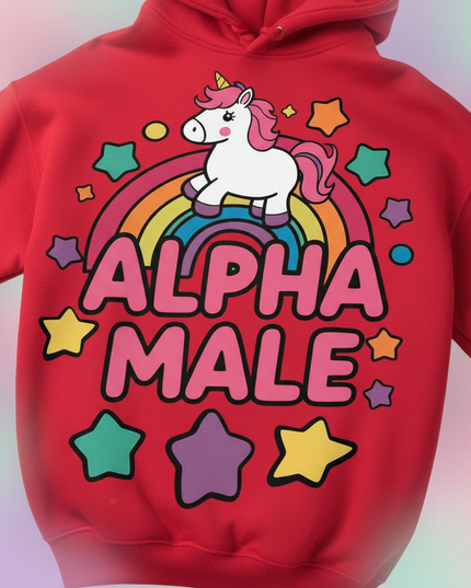 red alpha male unicorn hoodie - detail