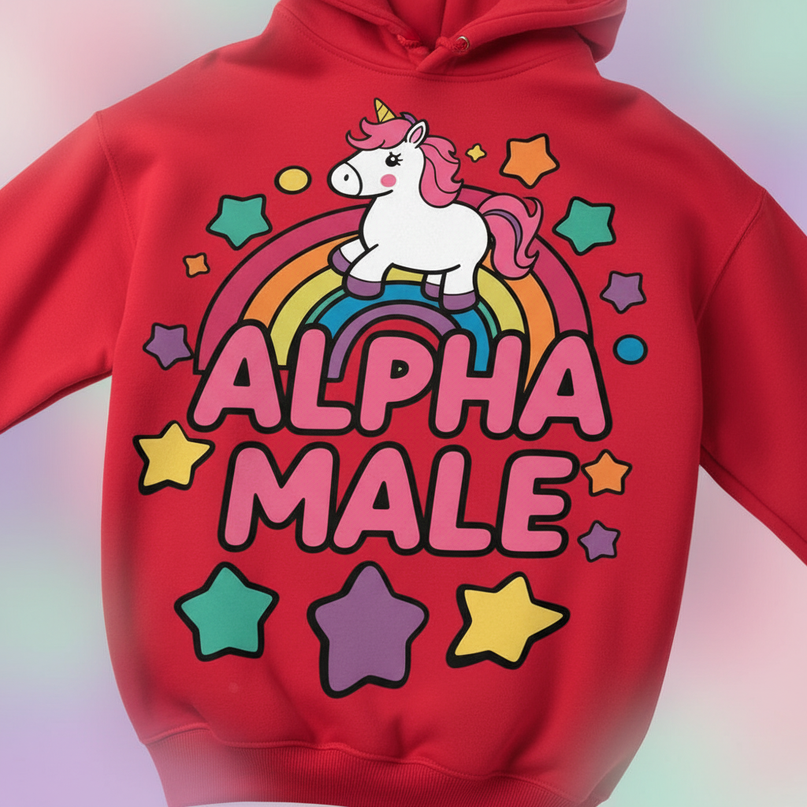 red alpha male unicorn hoodie - detail