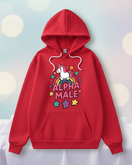 red alpha male unicorn hoodie - lifestyle