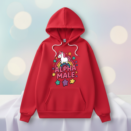 red alpha male unicorn hoodie - lifestyle