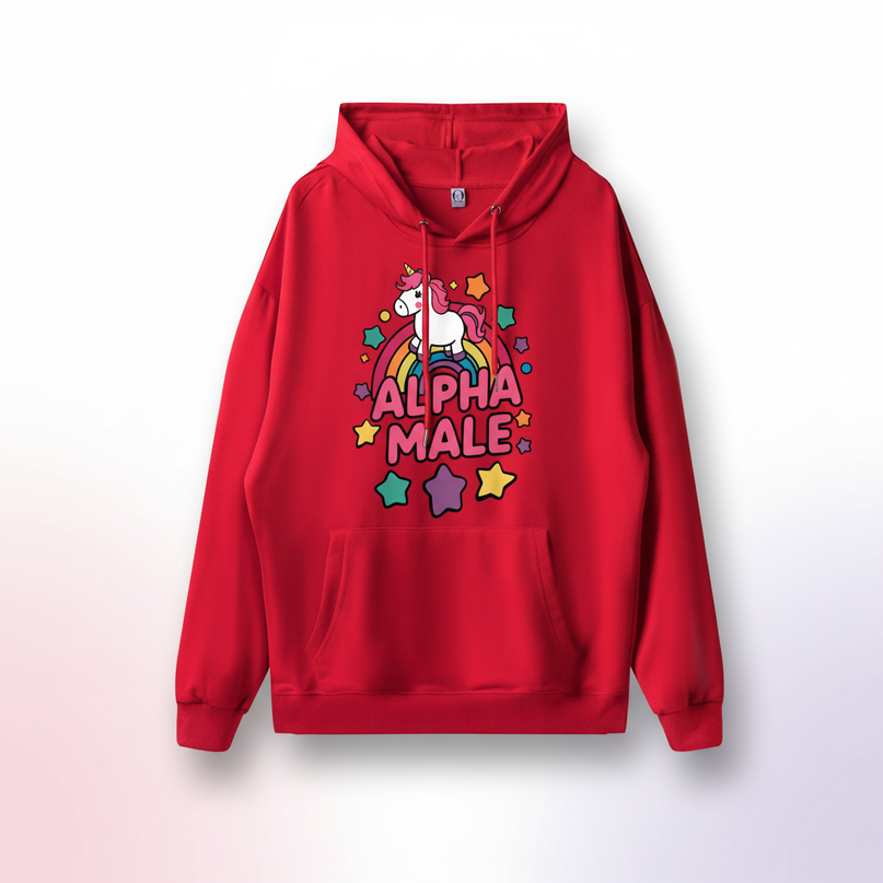 red alpha male unicorn hoodie - white-bg