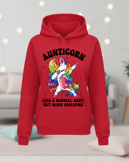 red aunt unicorn hoodie - lifestyle