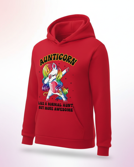 red aunt unicorn hoodie - white-bg