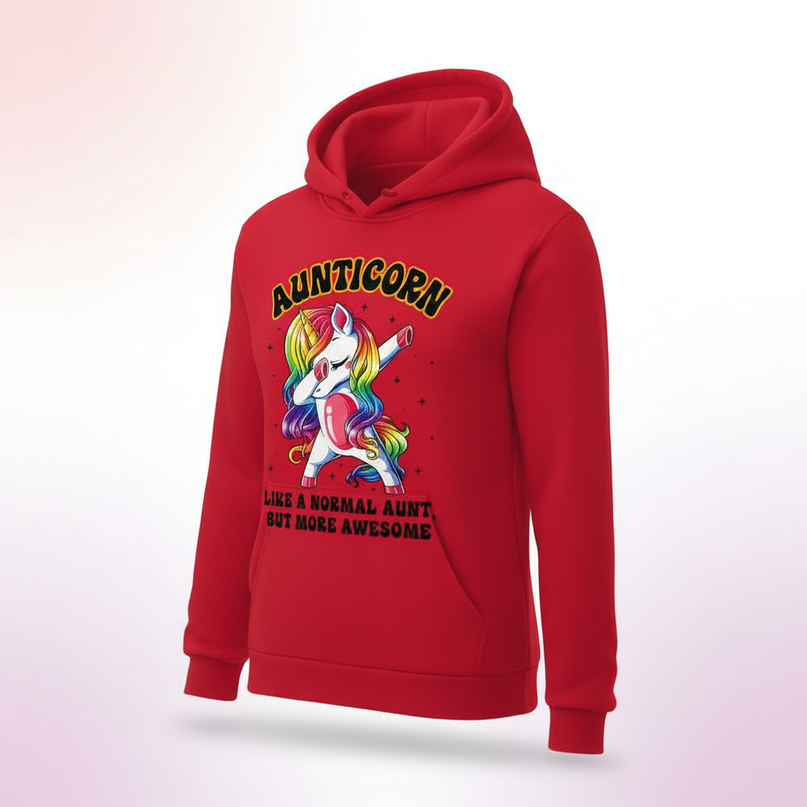 red aunt unicorn hoodie - white-bg