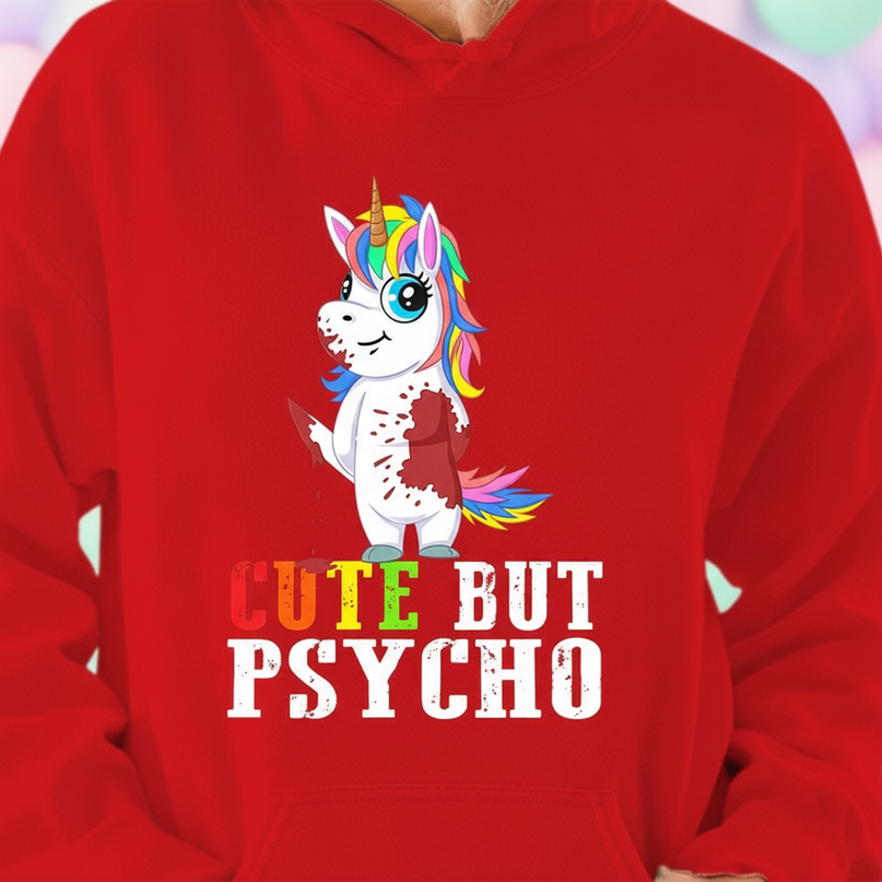 red cute but psycho hoodie - detail