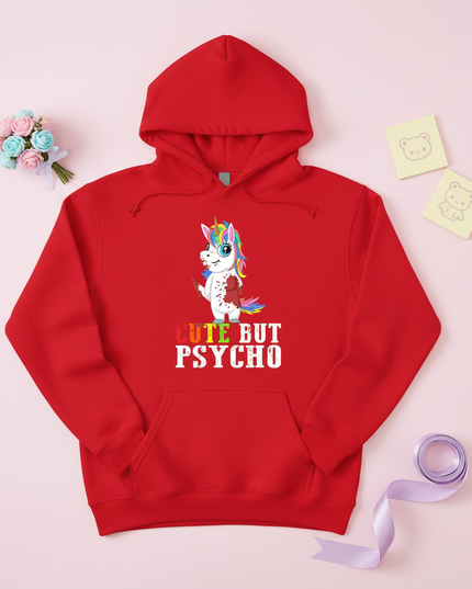 red cute but psycho hoodie - flat-lay