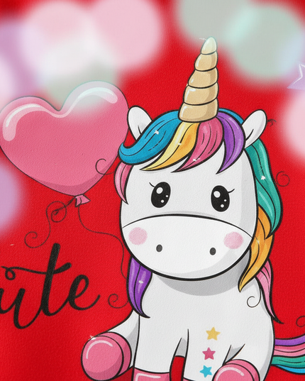 red cute unicorn kids hoodie - detail