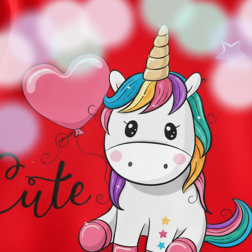 red cute unicorn kids hoodie - detail