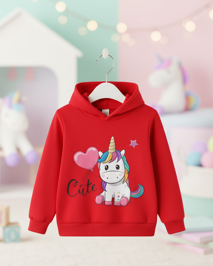 red cute unicorn kids hoodie - lifestyle