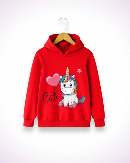 red cute unicorn kids hoodie - white-bg
