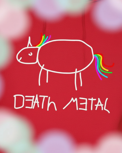 red death metal unicorn hoodie - detail