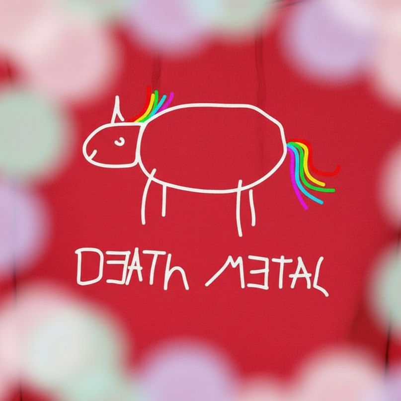 red death metal unicorn hoodie - detail