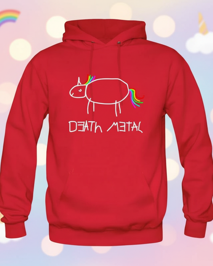 red death metal unicorn hoodie - lifestyle