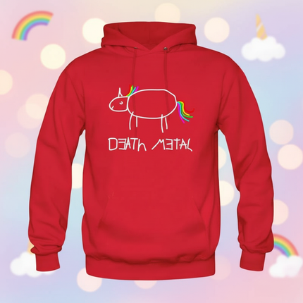 red death metal unicorn hoodie - lifestyle