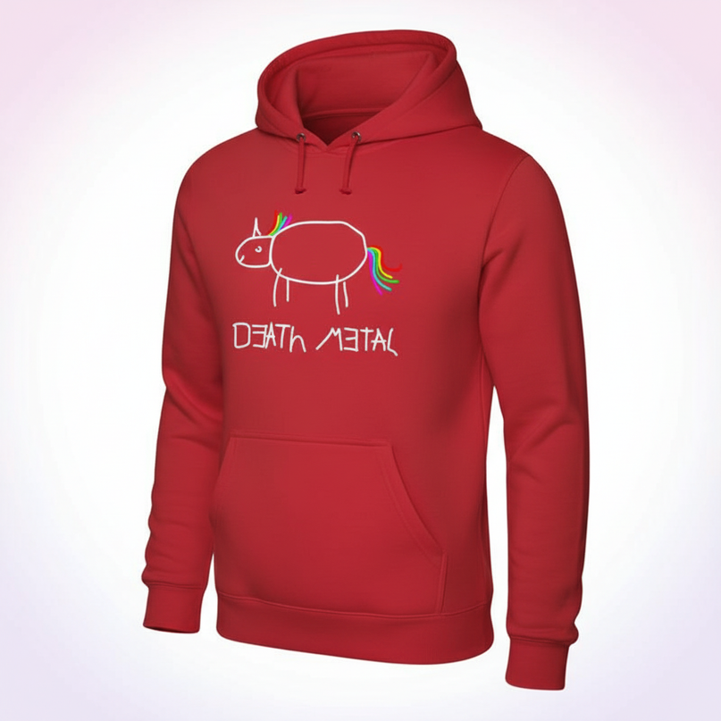 red death metal unicorn hoodie - white-bg
