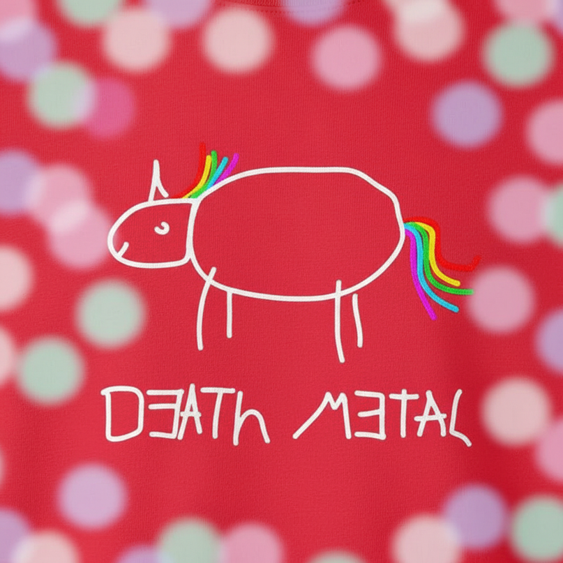 red death metal unicorn sweater - detail