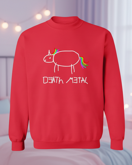 red death metal unicorn sweater - lifestyle