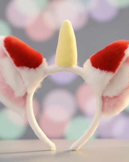 red fluffy unicorn headband - detail