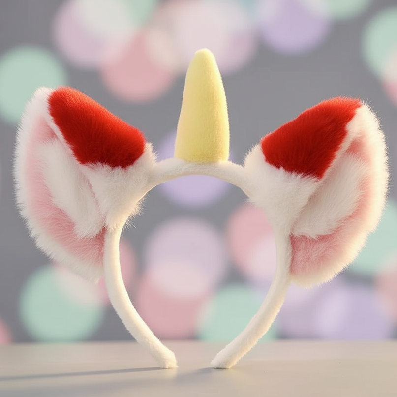 red fluffy unicorn headband - detail