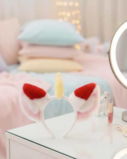 red fluffy unicorn headband - lifestyle