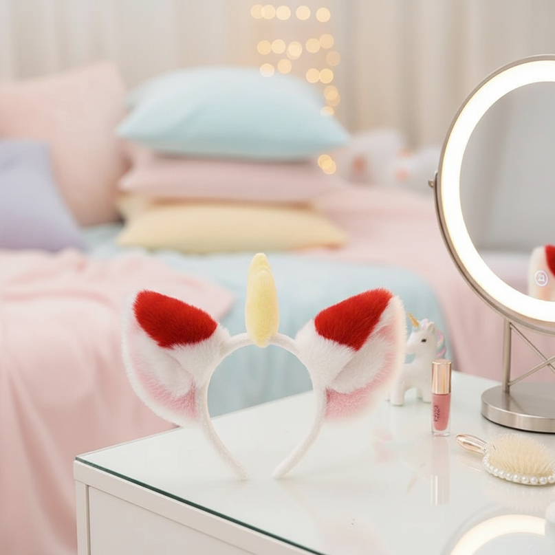red fluffy unicorn headband - lifestyle