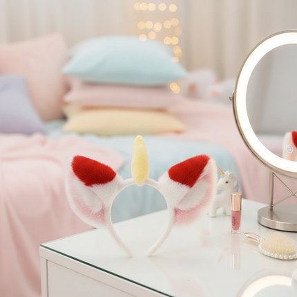 red fluffy unicorn headband - lifestyle