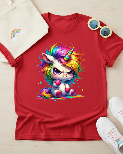 red funny unicorn shirt - flat-lay