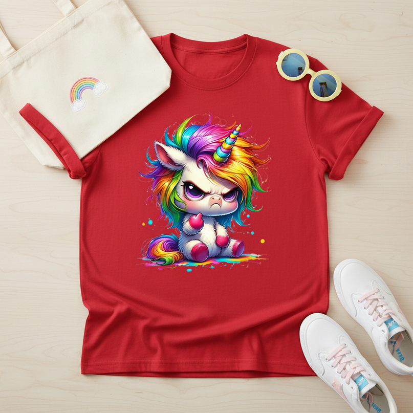 red funny unicorn shirt - flat-lay