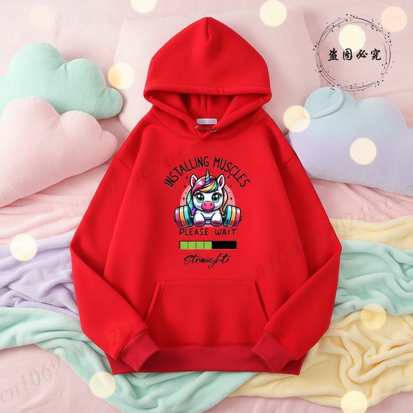 red kawaii unicorn hoodie adult - lifestyle