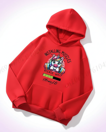 red kawaii unicorn hoodie adult - white-bg