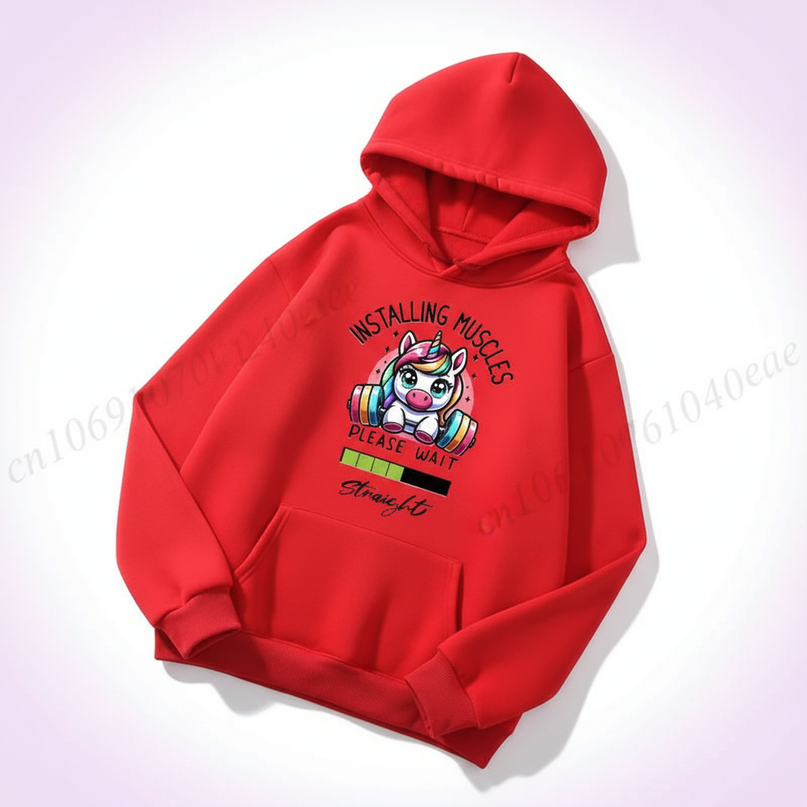 red kawaii unicorn hoodie adult - white-bg