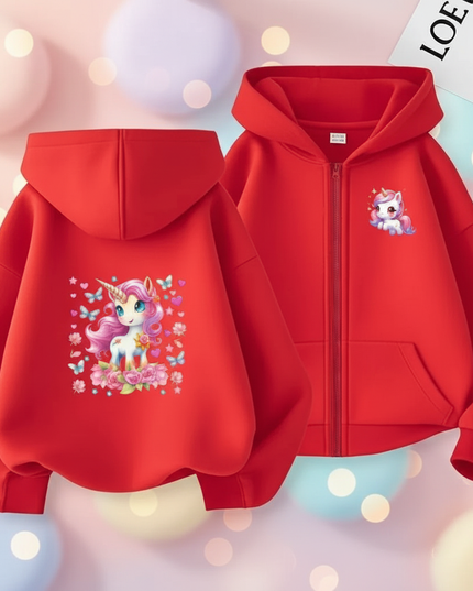 red kawaii unicorn zip hoodie - lifestyle