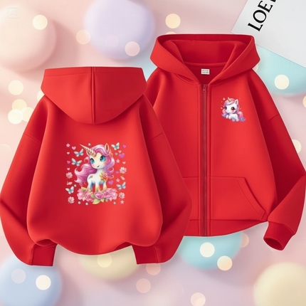 red kawaii unicorn zip hoodie - lifestyle