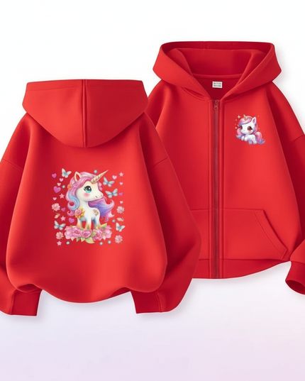 red kawaii unicorn zip hoodie - white-bg