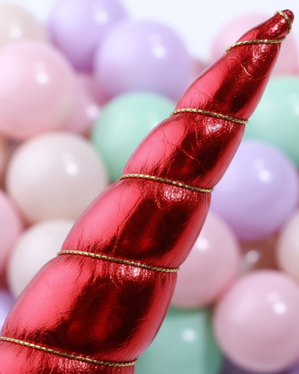 red metallic unicorn horn set - detail