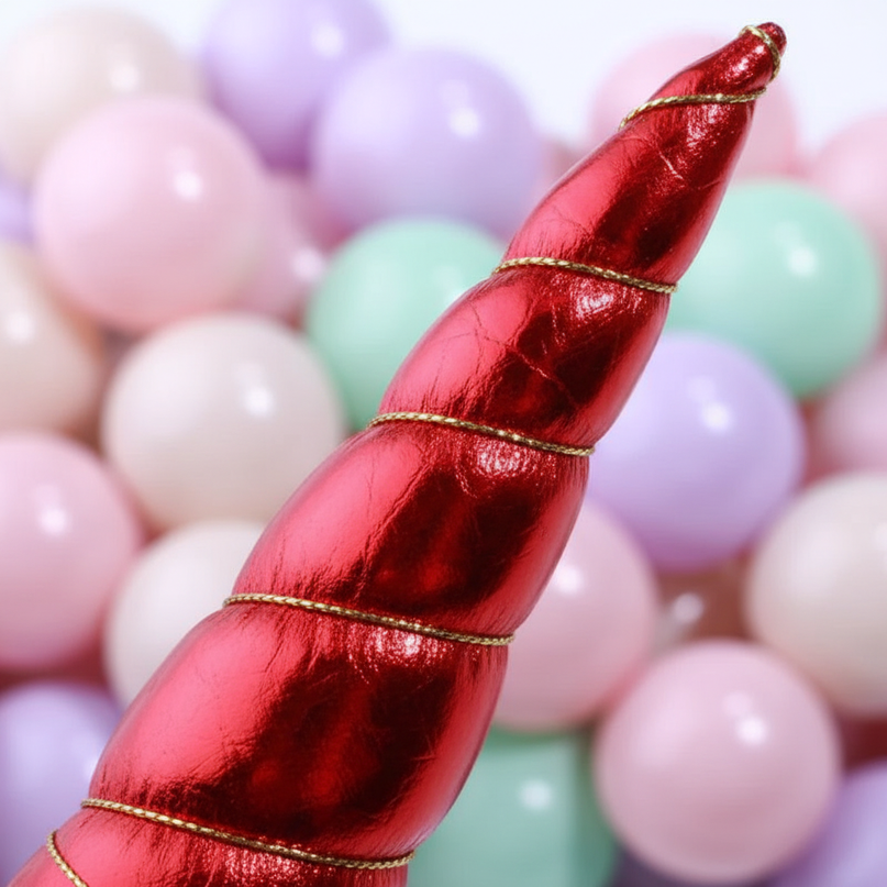 red metallic unicorn horn set - detail