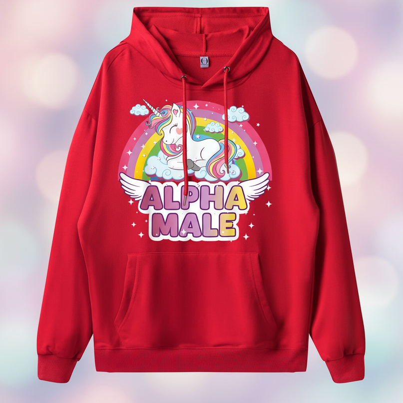 red sleeping alpha male hoodie - detail