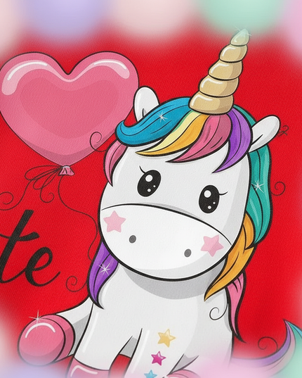 red unicorn balloon hoodie kids - detail